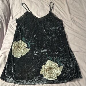 Dark Grey Crushed Velvet & Lace Floral Dress